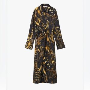 Mango Black and Gold Swirl Midi Dress